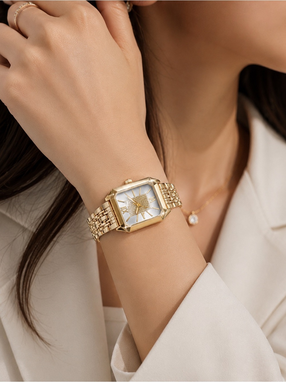Monaco Gold Rectangular Crystal Watch - Picture 3 of 3